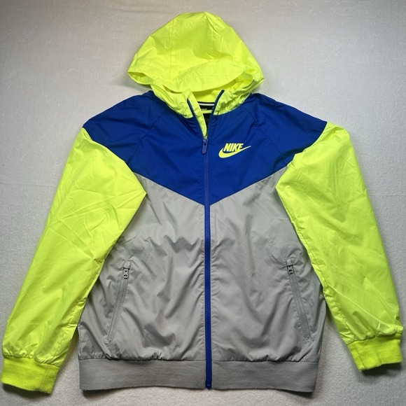 Nike Other - Vintage Nike Windbreaker Jacket XL Gray Blue Volt Just Do It Colorblock Hooded
